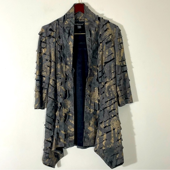 Frank Lyman Vintage Black & Gold Shredded w Elastic Open Cardigan/Jacket Size 8 - Picture 1 of 8